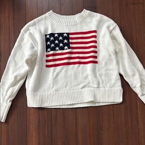 Old Navy White and Red Crew Neck Sweater with American Flag Design